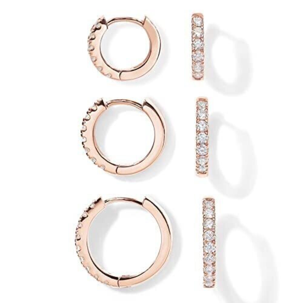 7875 18K Huggie 3 Earring Pack 8mm, 10mm and 12mm 3 Pack Huggies, Rose Gold